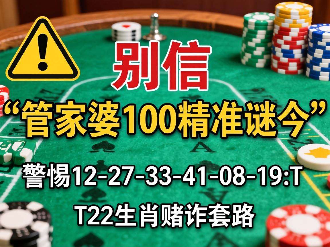 风险警示:别信“澳门管家婆100精准香港谜今”骗局,警惕12-27-33-41-08-19:T22生肖赌诈套路